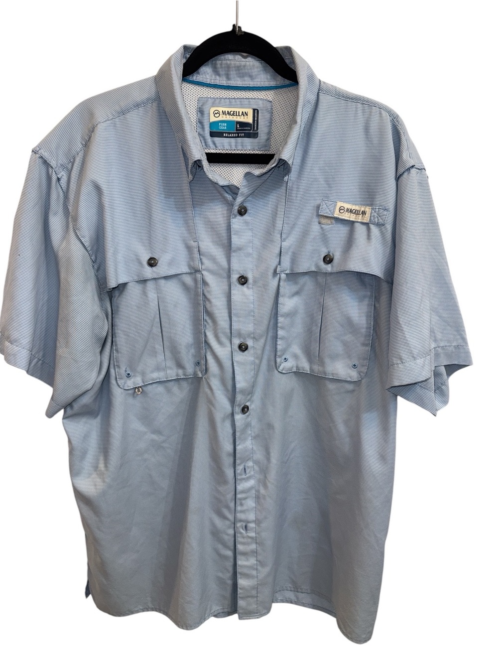 Magellan Outdoors Light Blue Short Sleeve Button-Down Fishing Shirt